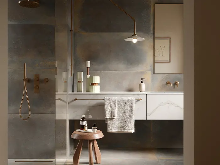 Badkamer Modern Harmonieus Vloertegel Metallook Mat