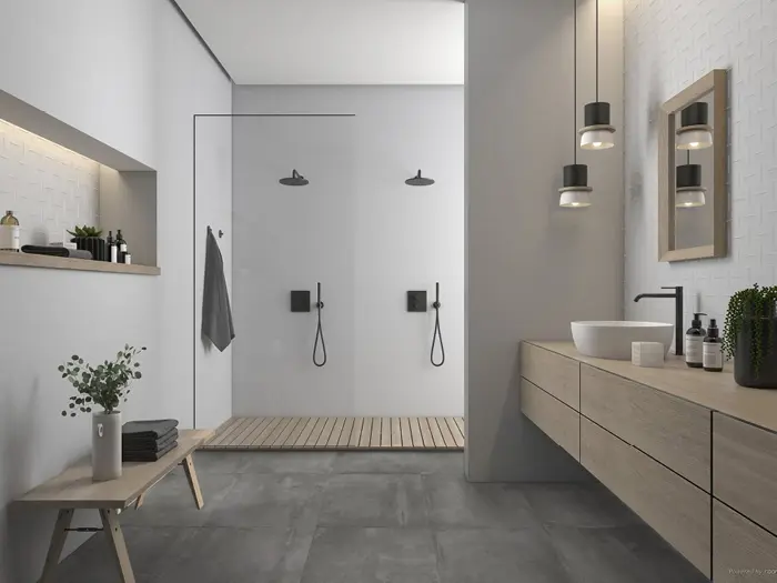 Badkamer Harmonieus Landelijk Betonlook Vloertegels Grijs