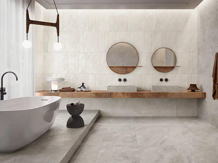 Badkamer Harmonieus Vloertegels Natuursteenlook Kwartsiet
