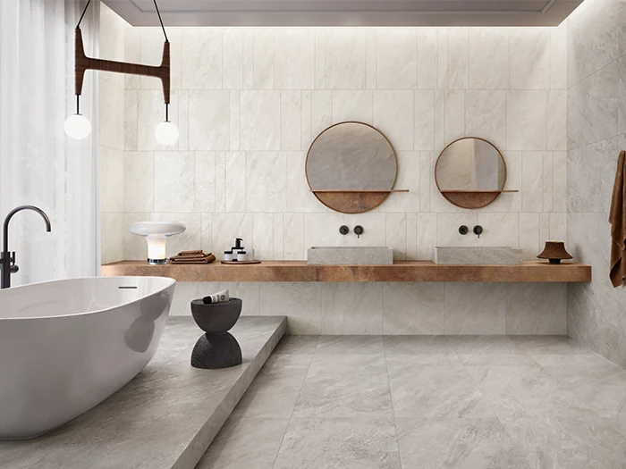 Badkamer Harmonieus Vloertegels Natuursteenlook Kwartsiet