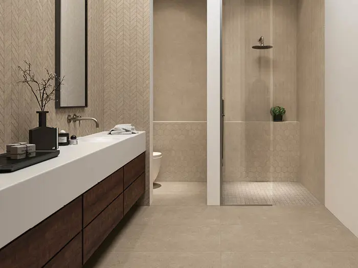 Badkamer Harmonieus Modern Vloertegel Natuursteenlook
