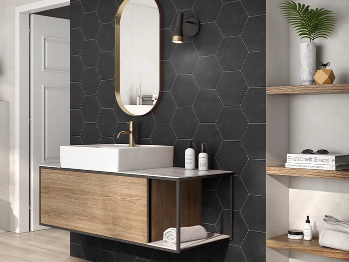 Badkamer stoer modern met houtlook